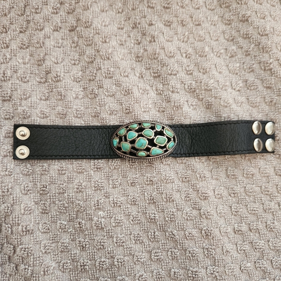 Barse Turquoise, 925, and Black Leather Bracelet - Picture 3 of 6